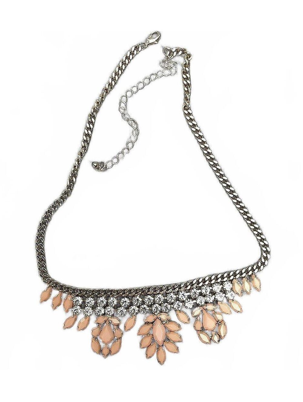 Boutique Peach Marquise Statement Necklace Gold Peach Crystals Art Deco Vibe